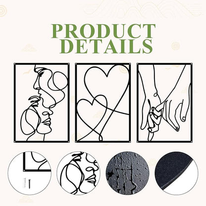 3 Pieces Metal Minimalist Line Wall Art, Valentine's Day Lover Kiss Hand Metal Wall Decor, Aesthetic Modern Home Hanging Wall Art Decor for Bedroom Bathroom Living Room