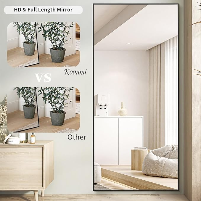 Koonmi 76"x34" Floor Mirror Full Length, Bedroom Floor Body Mirror with Stand, Large Black Mirror, Leaning, Standing or Hanging Horizontally/Vertically