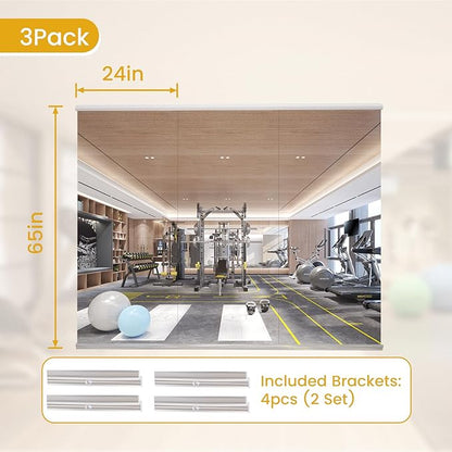 65X24 3Pack Large Home Gym Mirror, Frameless Tempered Glass Dance Wall Mounted Mirror for Home, Yoga, Dancing, Studio, Living Room