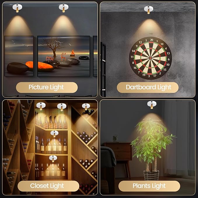 HAMVIDNE LED Spotlight, Rechargeable Battery Picture Lights, Uplighting Indoor with Remote, Stick Spot Lights for Wall Display Dartboard Painting Artwork Accent-2pcs