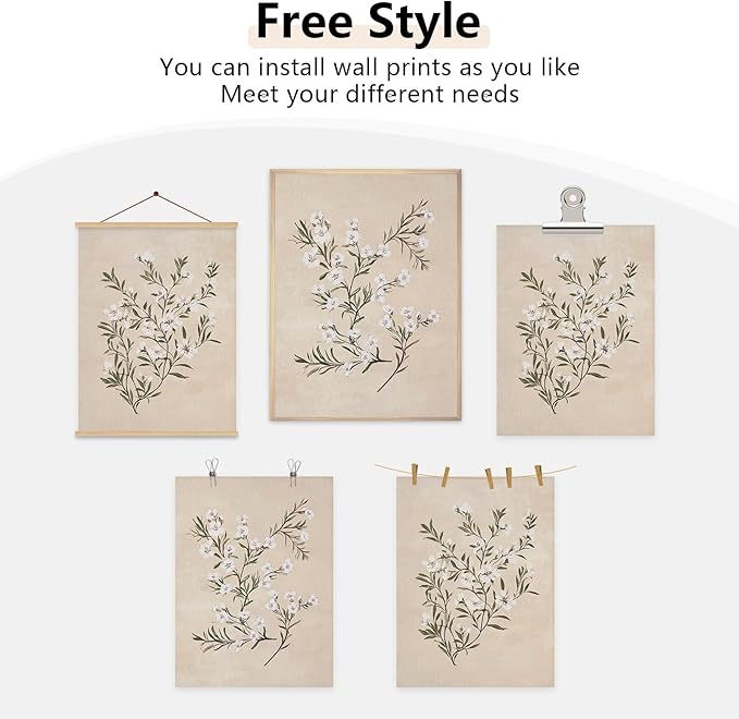 Vintage Botanical Wall Art Neutral Floral Prints Farmhouse Flower Canvas Wall Decor Watercolor Wildflower Pictures Nature Minimalist Artwork for Living Room Bedroom 12x16 Inch Unframed Set of 2