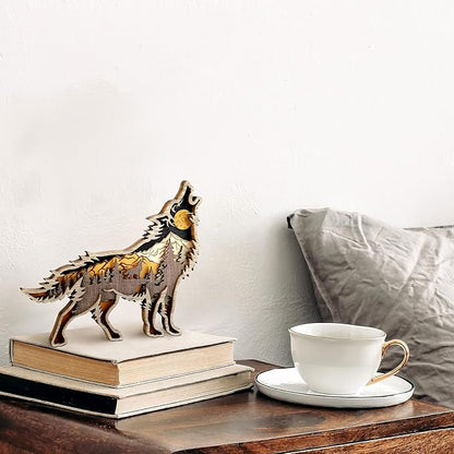 Honoson Forest Animal Rustic Wall Art Decor Wooden Farmhouse Wall Decoration Wooden Animal Decor Wood Forest and Mountain Ornaments for Cabin Bedroom Living Room Decor(Brown,Wolf Style)