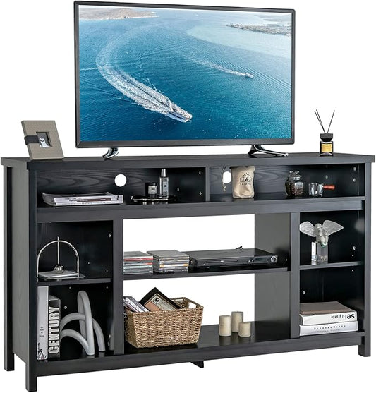 Tangkula TV Stand for TVs up to 65", Media Console Table w/Adjustable Shelf & Cable Management Holes, Modern TV Cabinet, Wooden TV Table, Entertainment Center for Living Room (Black)