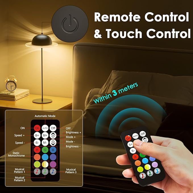 KIBTOY Cordless Table Lamps, Rechargeable Battery Operated Lamps, Touch & Remote Control, 3 CCT & RGB Colors Dimmable,Portable Small Lamp for Bedsides,Kids,Dining Room,Living Room 2Pack