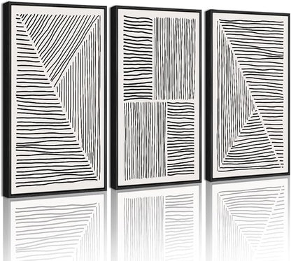 Drsoum Mid-Century Modern Framed Wall Art Large 16x24in Minimalist Abstract Boho Black Line Wall Decor Geometric Artwork Kitchen Dining Room Black Framed