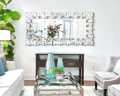 24" X 47" Large Mirror for Wall Decor, Elegant Mirror for Living Room Decor with Mosaic Tiles and Beveled Edge, Contemporary Bathroom Mirror Hang Horizontally or Vertically