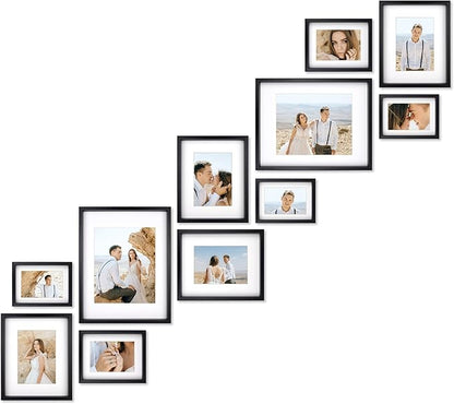 VELISTA 11 Piece Stair Picture Frame Set for Wall – Shadow Box Stairwell Gallery Wall Frame Set -Stairway Décor for Walls - Ladder Picture Frames 4x6, 5x7, and 8x10 in – Staircase Wall Décor (Black)
