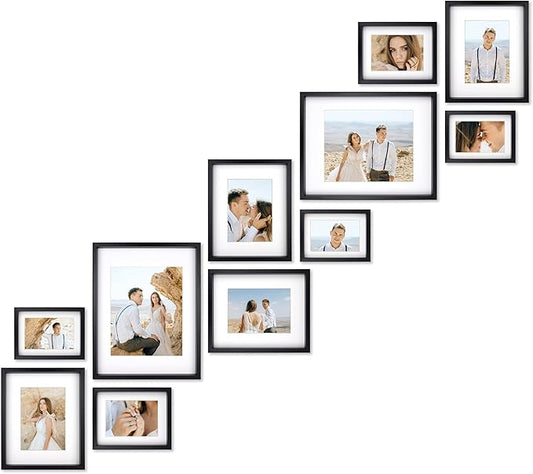 VELISTA 11 Piece Stair Picture Frame Set for Wall – Shadow Box Stairwell Gallery Wall Frame Set -Stairway Décor for Walls - Ladder Picture Frames 4x6, 5x7, and 8x10 in – Staircase Wall Décor (Black)