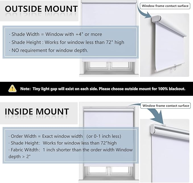 AOSKY Cordless Roller Shades Blackout Blinds for Windows Room Darkening Rolled Up Shades with Spring System, UV Protection Window Shades Door Blinds for Home and Office (15" W x 64" H, White)