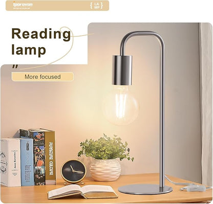 Industrial Table Lamp for Bedroom, Small Side Table Lamp for Nightstand with Wire Switch, E26 Socket Base, Modern Desk Lamp for Living Room, Reading, Office (Bulb Not Included), Silver