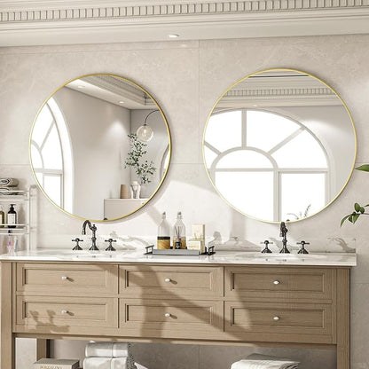 Round Mirror Wall Mounted Mirror - 24" Gold Circle Mirror Bathroom Vanity Mirror with Aluminum Frame for Bedroom Living Room Entryway Decor