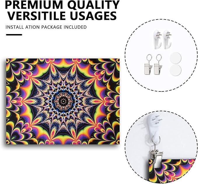 PRRPRR Blacklight Mandala Tapestry for Bedroom, UV Reactive Trippy Wall Tapestry, Bohemian Aesthetic Wall Art Decor for Adults Teens (Mandala Red, 78"x59")