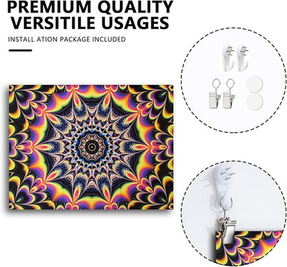 PRRPRR Blacklight Mandala Tapestry for Bedroom, UV Reactive Trippy Wall Tapestry, Bohemian Aesthetic Wall Art Decor for Adults Teens (Mandala Red, 78"x59")