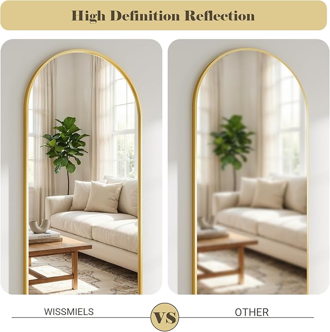 Oversized Full Body Mirror 35x78 inch Arched Full Length Mirror with Stand Aluminum Wall Mounted Hanging or Leaning Standing Mirrors,Gold