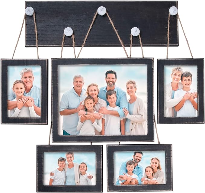 Picture Frames Collage 4x6 & 8x10 for Wall – Set of 5 Black Farmhouse Rustic Photo Frames with HD Plexiglass, Vintage Gallery Wall Frame Set for Living Room, Bedroom & Home Wall Décor