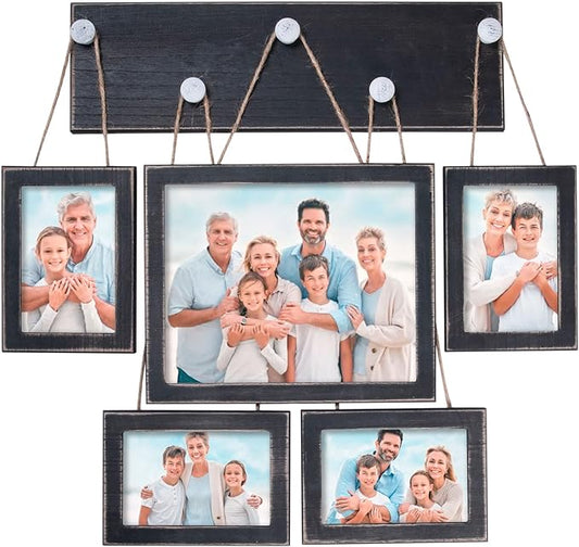 Picture Frames Collage 4x6 & 8x10 for Wall – Set of 5 Black Farmhouse Rustic Photo Frames with HD Plexiglass, Vintage Gallery Wall Frame Set for Living Room, Bedroom & Home Wall Décor