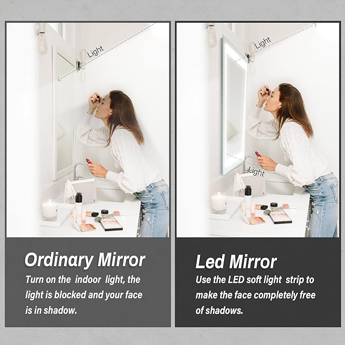 32"x 24" LED Bathroom Mirror Vanity Mirror, Anti-Fog, Dimmable, Color Temperature Adjustable 3000-6000K, Switch-held Memory Led Wall Mirror Suitable for Bathroom, Vanity (Vertical/Horizontal)