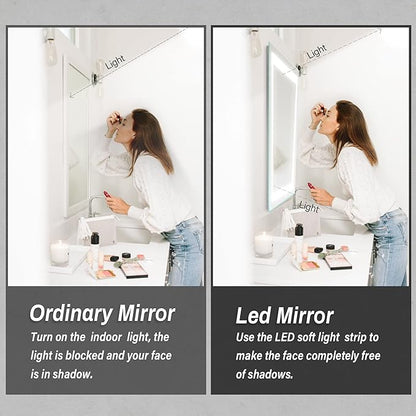 32"x 24" LED Bathroom Mirror Vanity Mirror, Anti-Fog, Dimmable, Color Temperature Adjustable 3000-6000K, Switch-held Memory Led Wall Mirror Suitable for Bathroom, Vanity (Vertical/Horizontal)