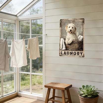 Labradoodle Dog Laundry Vintage Tin Sign Metal Aluminum Sign Iron Painting Vintage Wall Decoration Poster for Home Hotel Bathroom 16x12 Inch