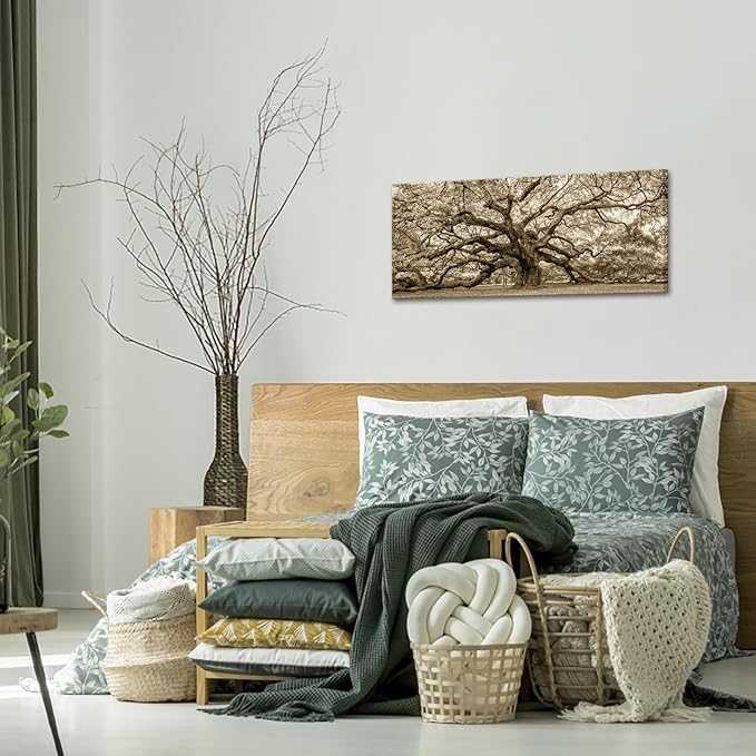KREATIVE ARTS Large Sepia Angel Oak Tree Canvas Wall Art - 20"x48" Vintage Forest Landscape Framed Painting - Abstract Nature Photo Prints for Living Room, Bedroom, Office, Home Decor
