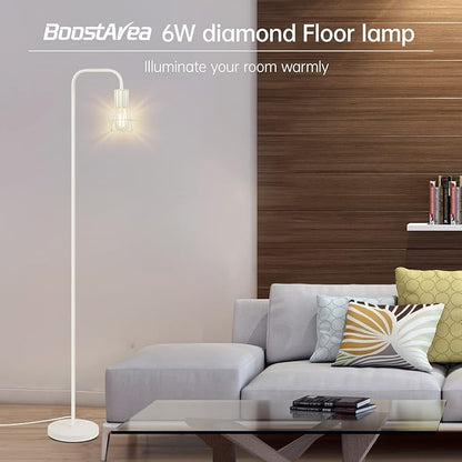 BoostArea White Floor Lamp, Industrial Floor Lamp, 63inch Standing Lamp, E26 Socket, On/Off Footswitch, Whole Metal, Modern Small Simple Stand Up Lamp for Bedroom Living Room, Vintage, Mid Century