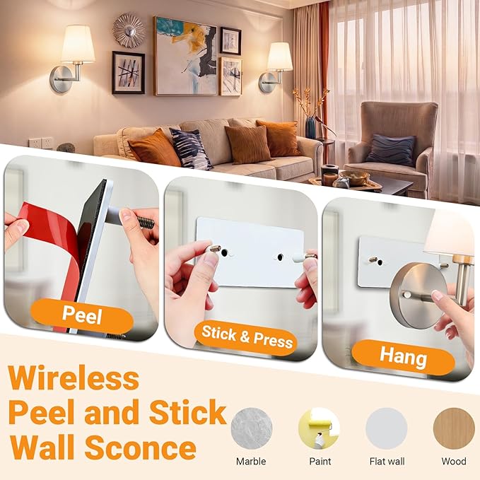 Nekhung Battery Operated Wall Sconces Set of 2, Wireless Wall Light with 10000mAh RGB Dimmable Magnetic Bulb, Rechargeable Wall Sconce with Remote Control for Bedroom Living Room