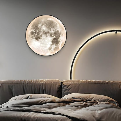 LITFAD Round Shape Wall Mount Light Simple Wall Lamp Moon LED Wall Sconce with Acrylic Shade for Living Room Bedroom Hotel - 110V-120V 31.5" Warm Light