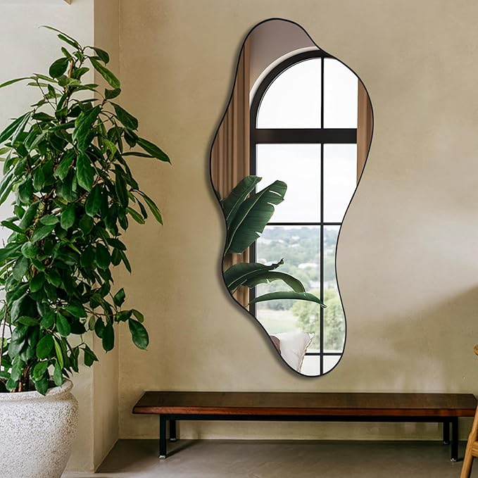 Irregular Frameless Mirror, 47.2"x21.6" Asymmetrical Aesthetic Wall Mirrors, Modern Organic Shape Mirrors for Living Room Bedroom Entryway Hallway, Horizontal or Vertical Hanging
