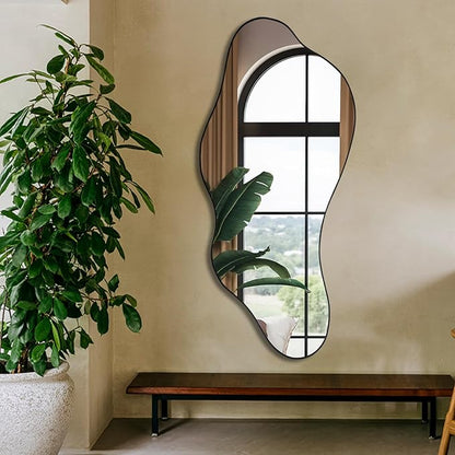 Irregular Frameless Mirror, 47.2"x21.6" Asymmetrical Aesthetic Wall Mirrors, Modern Organic Shape Mirrors for Living Room Bedroom Entryway Hallway, Horizontal or Vertical Hanging