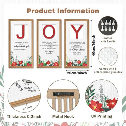 IARTTOP 3Pcs Christmas Christian Wall Art Set Religious Bible Verse Wall Decor Christian Jesus Artwork Scripture Quotes Art Prints for Church Prayer Bedroom Christmas Decor 8x16 Inch