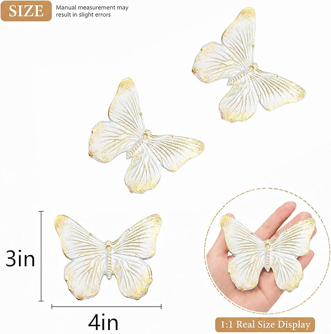 GUSFREUD 3D Butterfly Wall Decor Set – Resin Wall Decorations for Living Room, Bedroom, Garden, Yard, Outdoor and Gallery Walls - Ivory Gold - Set of 3