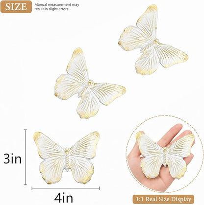 GUSFREUD 3D Butterfly Wall Decor Set – Resin Wall Decorations for Living Room, Bedroom, Garden, Yard, Outdoor and Gallery Walls - Ivory Gold - Set of 3