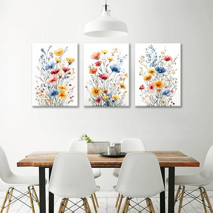 okudolit Colorful Wildflower Framed Canvas Wall Art Set Of 3 Flowers Pictures Prints Flowers Printing Floral Watercolors Flower wall Decor Living Room Bedroom Dinning Room Farmhouse Office-16 x24in