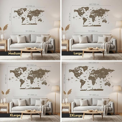 Colorfull Worlds, Multilayer 3D Wooden World Map, Travel Map States and Capitals, Wall Decor For New House, Gift For Travelers, Office Decor, Birthday Present, Living Room Decoration (XL, Betül)