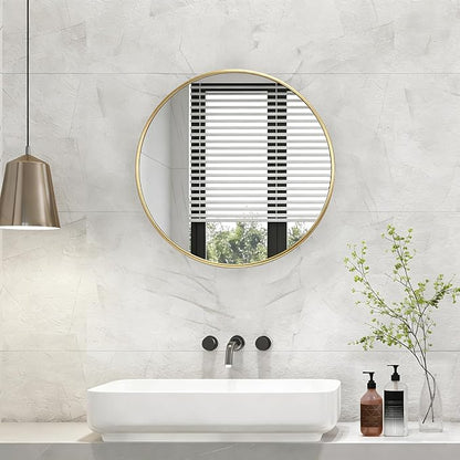 NEWBULIG 20 Inch Round Wall Mirror, Bathroom Mirror for Over Sink, Matte Metal Framed Circle Vanity Mirror, Wall Decor for Bedroom, Entryway, Anti-Rust, Tempered Glass, Hanging or Leaning, Gold