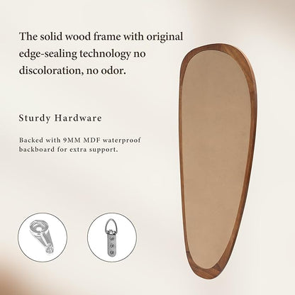 22‘’x48'' Asymmetrical Mirror with Wood Frame, Small Irregular Wall Odd Shaped Mid Century Modern Mirror Christmas Decor for Bedroom Living Room Entryway Hall (Wood)