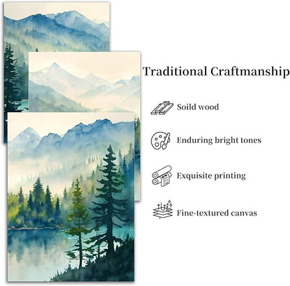 SERIMINO Nature Landscape Wall Art for Living Room, Green Forest Mountain Canvas Prints Paintings Room Decor, Lake Tree Cottagecore Modern Farmhouse Wall Decor Set of 3, 16"X24"