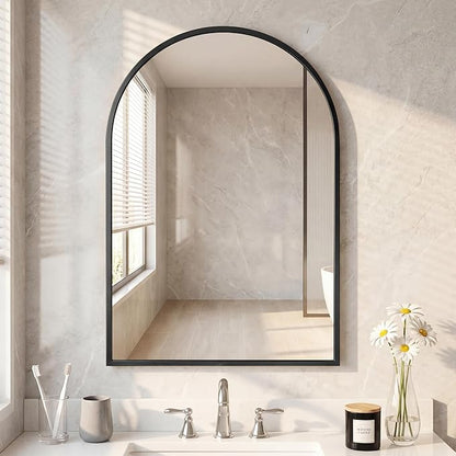 DUMOS 26"x38" Arched Wall Mirror, Bathroom Mirrors for Over Sink, Vanity Mirror with Tempered Glass & Anti-Rust Metal Frame, Entryway, Living Room, Bedroom, Black