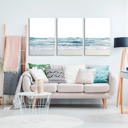 KESAIFEI 3 Piece Blue Waves Canvas Wall Art Set for Living Room Blue Wall Art, Beach Art Coastal Wave Paintings Wall Decor for Living Room, Bedroom, Bathroom, Office Ready to Hang 12x16 Inches.