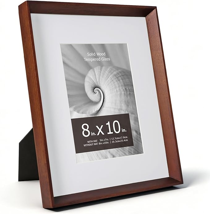 brisafe Wood Picture Frame 8x10 Matted to 5x7, Solid Wood Photo Frame with Tempered Glass, Wall Mouont and Tabletop, Horizontal & Vertical, Mothers Day Gifts, Walnut