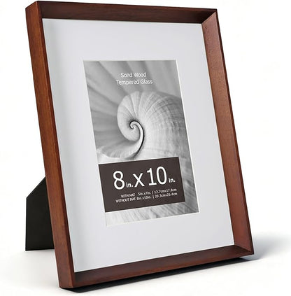 brisafe Wood Picture Frame 8x10 Matted to 5x7, Solid Wood Photo Frame with Tempered Glass, Wall Mouont and Tabletop, Horizontal & Vertical, Mothers Day Gifts, Walnut