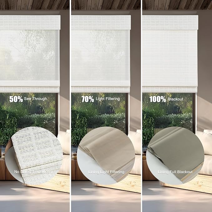 Motorized Bamboo Roman Shades, Motorized Blinds with Remote Compatible with Homekit, Alexa GoogleHome, Smart Wood Woven Shades for Indoor Windows, Customize, White Current