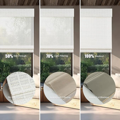 Motorized Bamboo Roman Shades, Motorized Blinds with Remote Compatible with Homekit, Alexa GoogleHome, Smart Wood Woven Shades for Indoor Windows, Customize, White Current