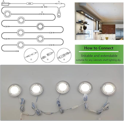 Smart Puck Lights LED Under Cabinet Lighting 2700k-6500k Dimmable Works with Alexa,Google Home,APP & Remote,12V,2W/pc,Recessed Kitchen Lamp Plug In for Counter,Display Shelf,2.5Inch Cutout,6pcs,Sliver