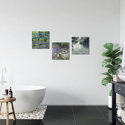 Innopics Lily Pond Canvas Wall Art Impressionist Painting Picture Natural Beauty Artwork Green Garden Classic Decoration for Bedroom Bathroom 12" x 12" x 3PCS