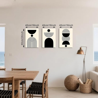 WENGTIAO 3Pcs Boho Abstract Canvas Wall Art,Neutral Minimalist Geometric Line Wall Painting Mid Century Beige Black Art Modern Prints Bohemian Home Decor for Bedroom Living Room Hallway Office 16"X24"x3
