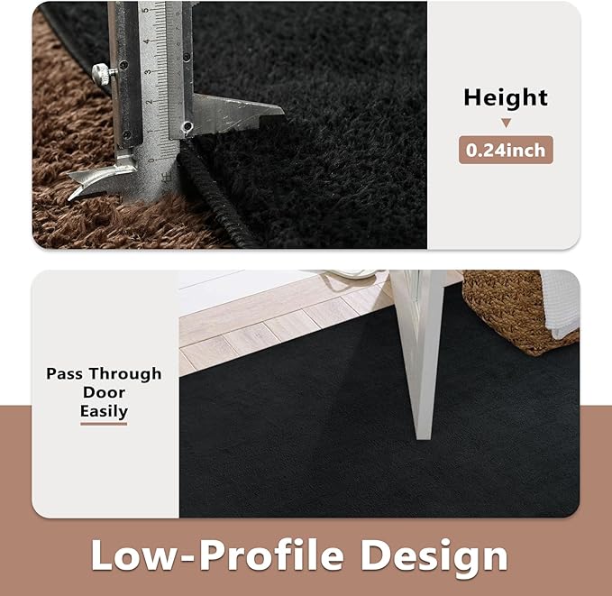 FinRèc 4x6 Washable Area Rugs for Bedroom Living Room, Low Pile Thin Rug Solid Color, Non-Slip Carpet Indoor for Home Decor (Pure Black)