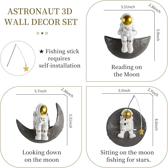 AWNR Astronaut Wall Decor Set of 3 Outer Space Theme Decorations Wall Hanging Sculptures Space Decor for Modern Home Decor Spaceman 3D Wall Decor for Bedroom Nursery Dorm