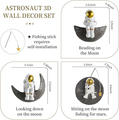 AWNR Astronaut Wall Decor Set of 3 Outer Space Theme Decorations Wall Hanging Sculptures Space Decor for Modern Home Decor Spaceman 3D Wall Decor for Bedroom Nursery Dorm