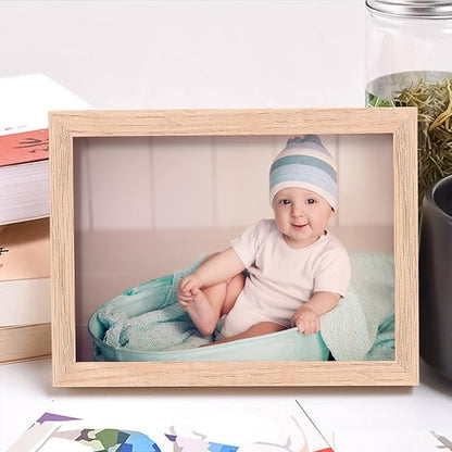 ATOBART 4x6 Picture Frame, OAK Wood Photo Frame with Perspex Glass for Vertical or Horizontal Tabletop Wall Display for Photos, Paintings, Posters, Artwork, Birthday Christmas Gift, Set of 6